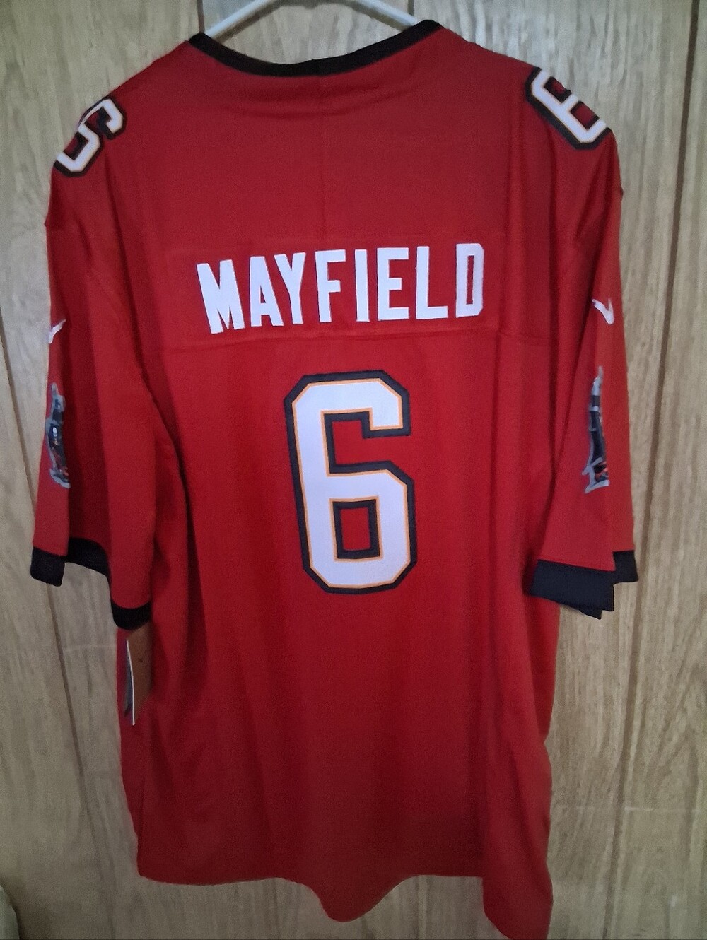 Sports Card With Baker Mayfield Tampa Bay Buccaneers Red Home Fuse Jersey